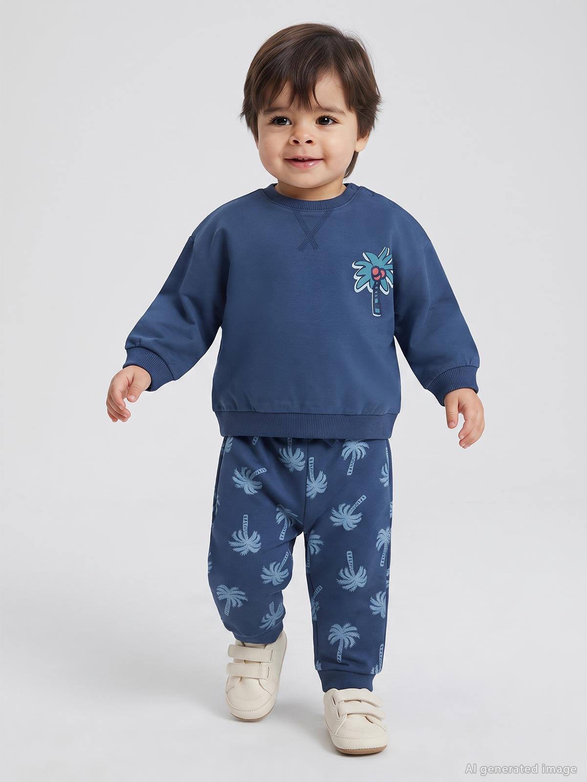 Civil Baby Palmiye Baskılı 6-18 Ay Takım - Mavi