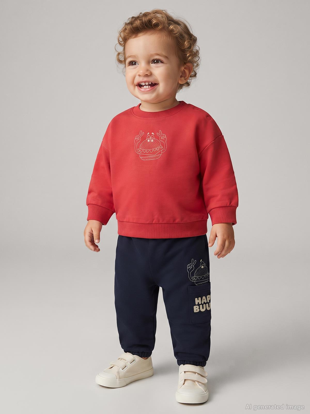 Civil Baby Happy Burger Baskılı 6-18 Ay Takım - Kırmızı