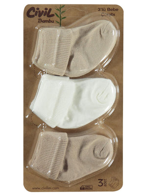 Civil Baby Ekru-Kahve Asetat 0-24 Ay Çorap Setleri