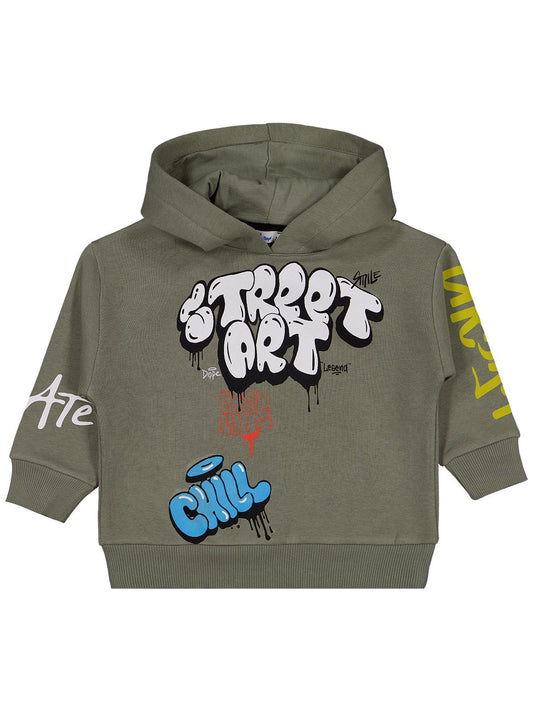 Civil Erkek Çocuk Street Art Baskılı Sweatshirt | 3 İp Uzun Kol | Okul Kreş ve Günlük Kullanım - Haki