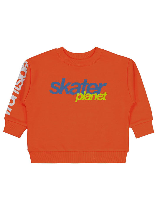 Civil Erkek Çocuk Skater Baskılı Sweatshirt | 3 İp Uzun Kol | Okul Kreş ve Günlük Kullanım - Turuncu