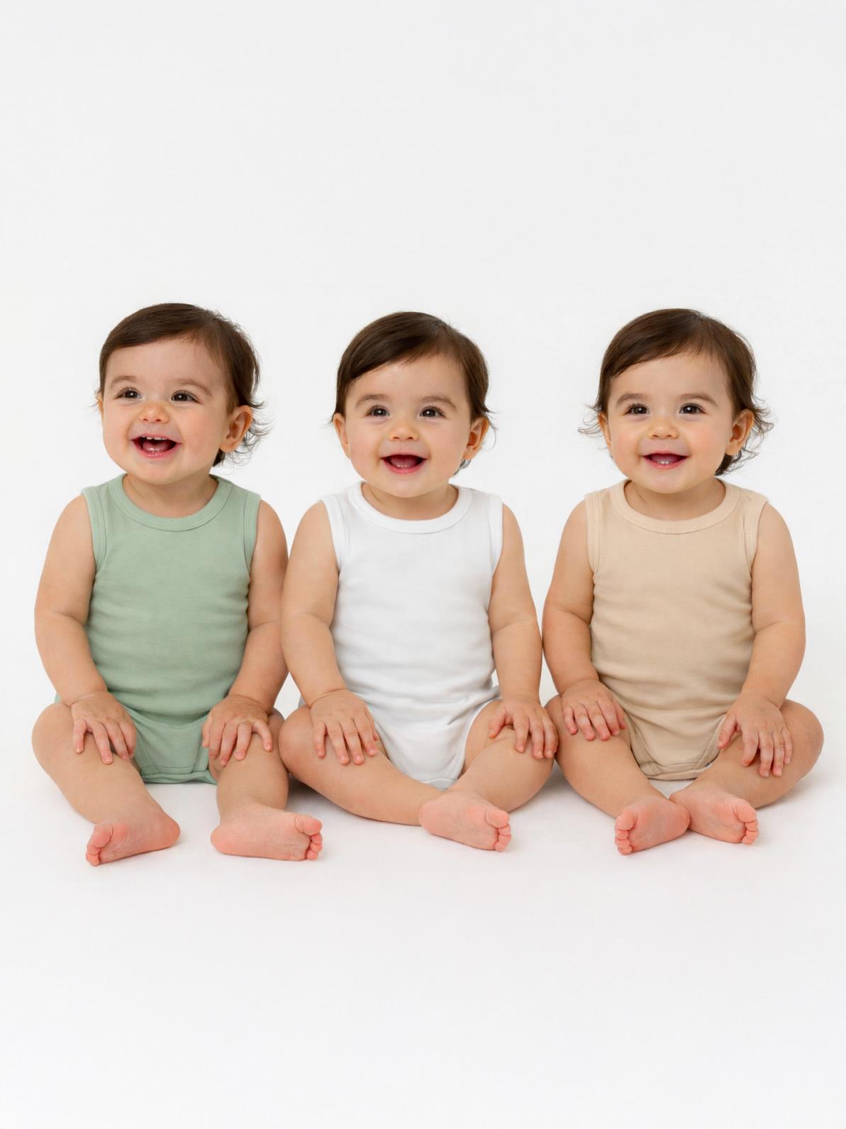 Civil Baby 3'lü Düz Sıfır Kol 3-36 Ay Çıtçıtlı Badi - Bej