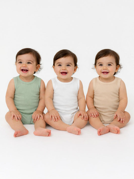 Civil Baby 3'lü Düz Sıfır Kol 3-36 Ay Çıtçıtlı Badi - Bej