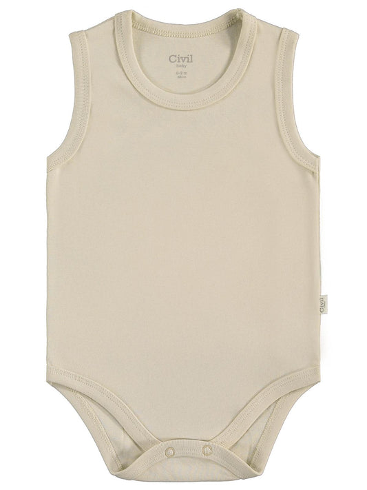 Civil Baby 3'lü Düz Sıfır Kol 3-36 Ay Çıtçıtlı Badi - Bej