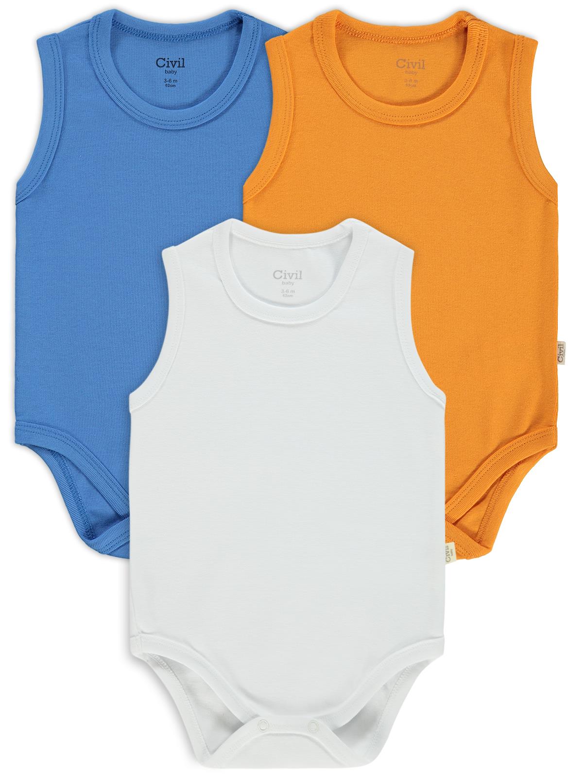 Civil Baby 3'lü Düz Sıfır Kol 3-36 Ay Çıtçıtlı Badi - Turuncu