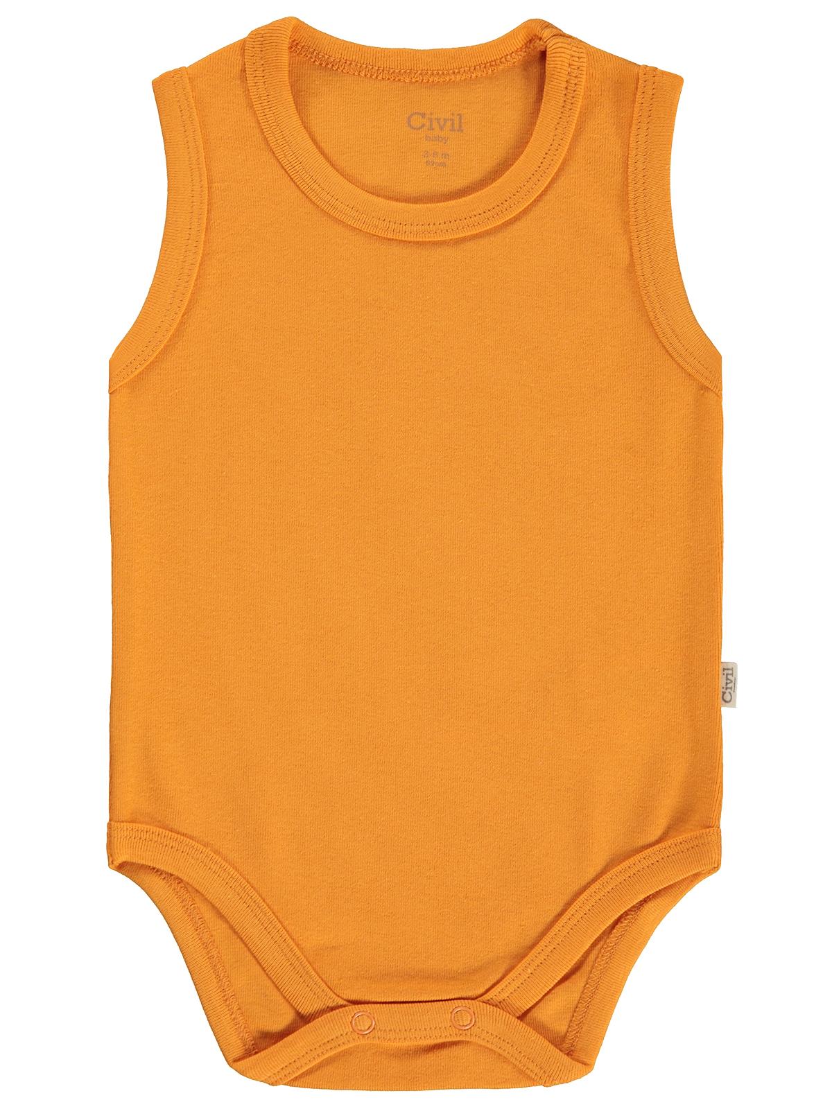 Civil Baby 3'lü Düz Sıfır Kol 3-36 Ay Çıtçıtlı Badi - Turuncu