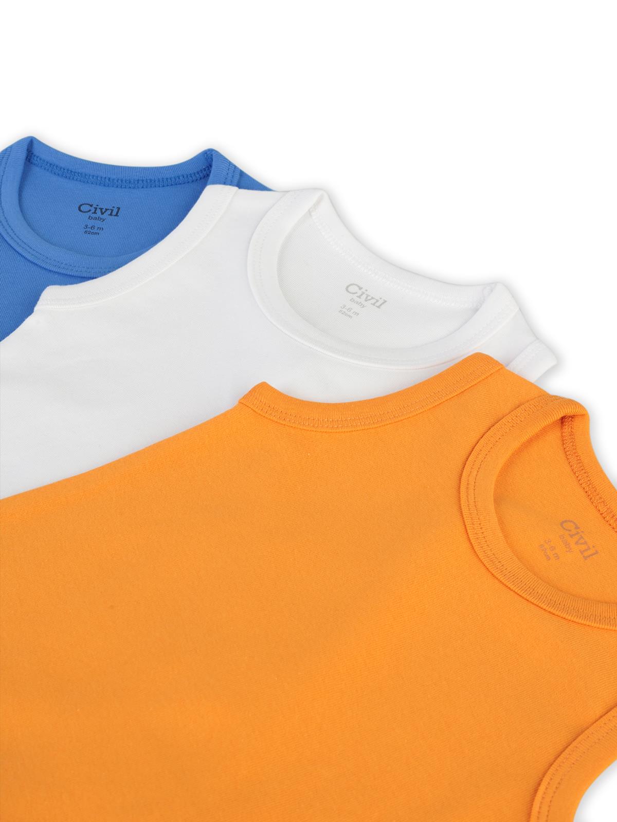 Civil Baby 3'lü Düz Sıfır Kol 0-36 Ay Çıtçıtlı Badi - Turuncu