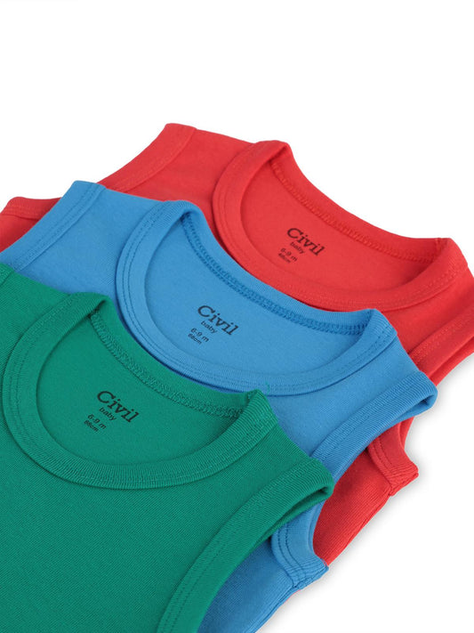 Civil Baby 3'lü Düz Sıfır Kol 3-36 Ay Çıtçıtlı Badi - Kırmızı