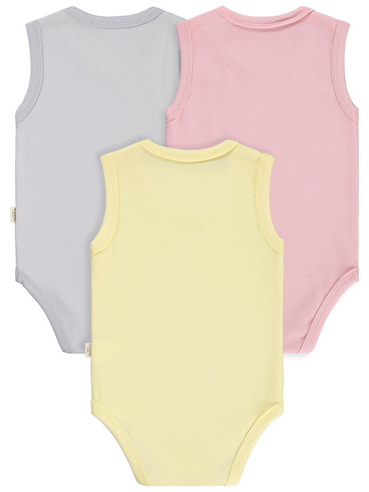 Civil Baby 3'lü Düz Sıfır Kol 3-36 Ay Çıtçıtlı Badi - Pembe