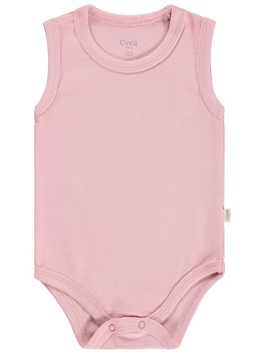 Civil Baby 3'lü Düz Sıfır Kol 3-36 Ay Çıtçıtlı Badi - Pembe