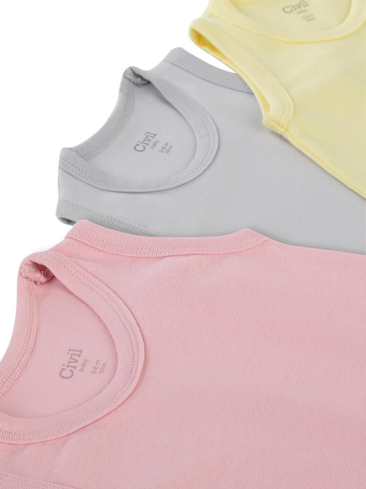 Civil Baby 3'lü Düz Sıfır Kol 3-36 Ay Çıtçıtlı Badi - Pembe