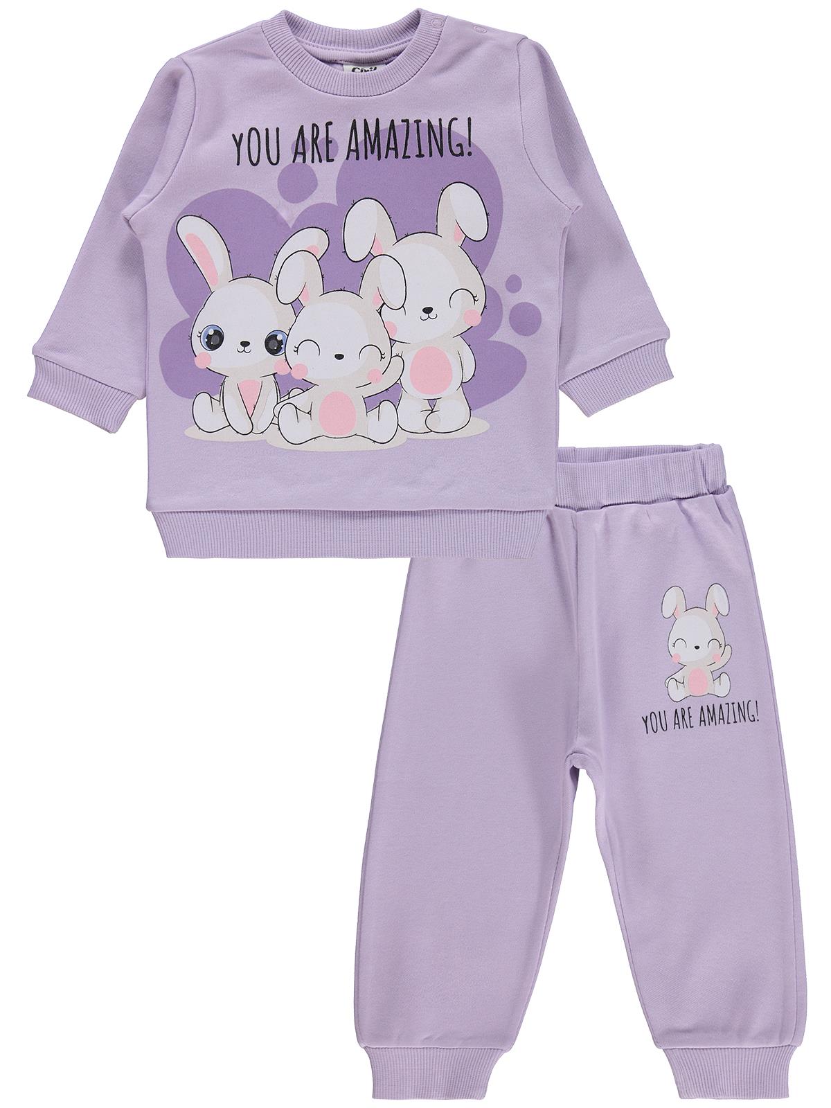 Civil Baby Tavşanlar Baskılı 6-18 Ay Takım - Lila