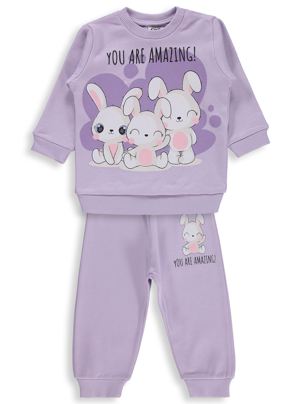 Civil Baby Tavşanlar Baskılı 6-18 Ay Takım - Lila