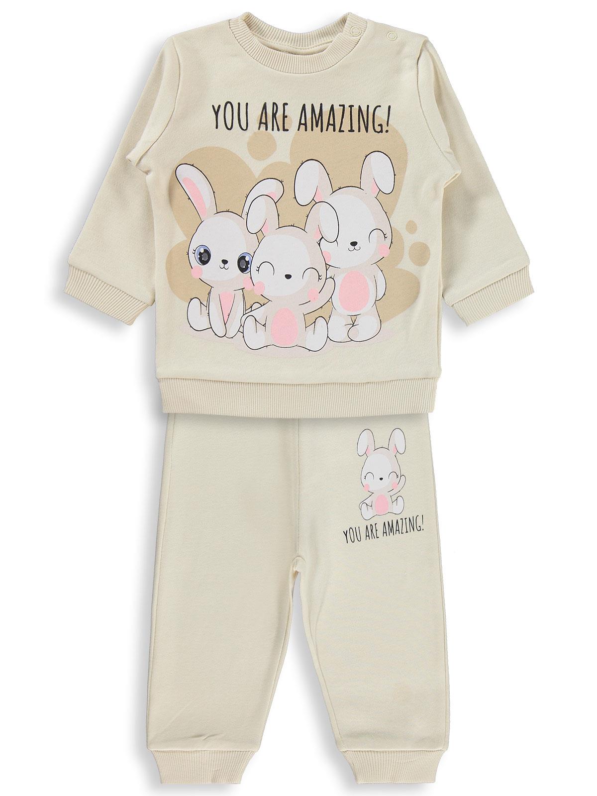 Civil Baby Tavşanlar Baskılı 6-18 Ay Takım - Fil Dişi
