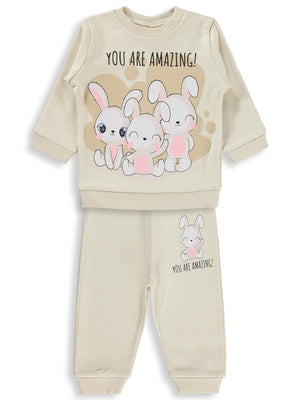 Civil Baby Tavşanlar Baskılı 6-18 Ay Takım - Fil Dişi