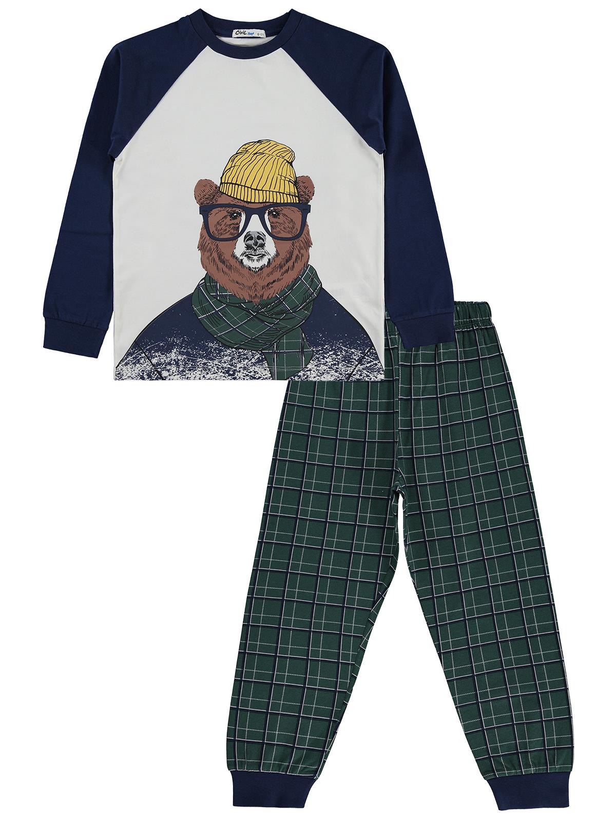 Civil Boys Şapkalı Ayı 6-9 Yaş Pijama Takımı - Lacivert