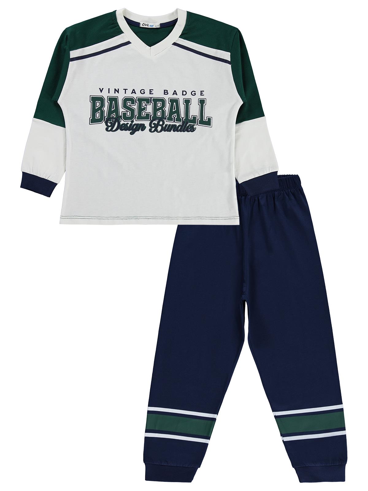 Civil Boys Baseball Baskılı 6-9 Yaş Pijama Takımı - Yeşil
