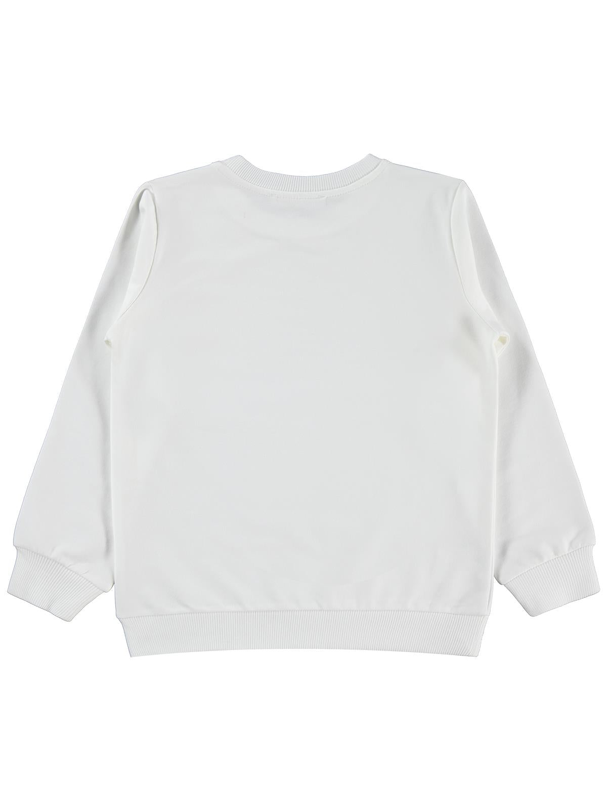 Civil Kız Çocuk Sweatshirt | 2 İp Uzun Kol Bisiklet Yaka Baskılı | Okul Kreş ve Günlük Kullanım - Kırık Beyaz