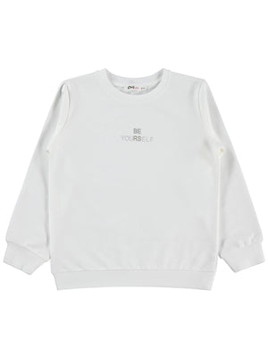 Civil Kız Çocuk Sweatshirt | 2 İp Uzun Kol Bisiklet Yaka Baskılı | Okul Kreş ve Günlük Kullanım - Kırık Beyaz
