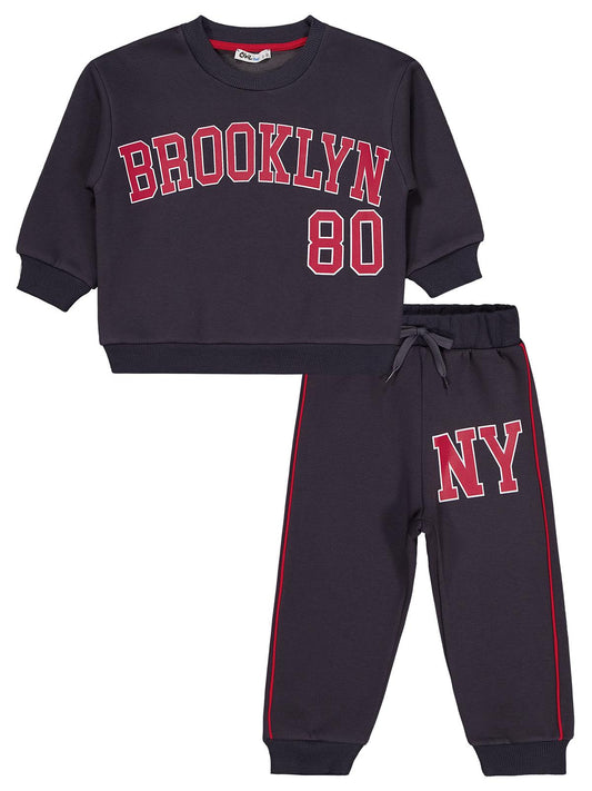 Civil Erkek Çocuk Brooklyn 80 Baskılı Biyeli Eşofman Takımı | Okul Kreş ve Günlük Kullanım - Gri