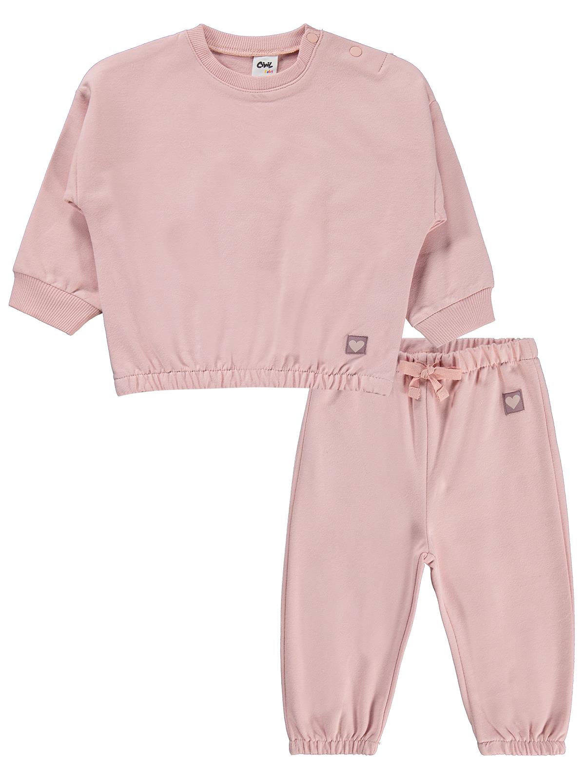 Civil Baby Kız Bebek Düz Basic Kalpli 6-18 Ay Takım - Pembe