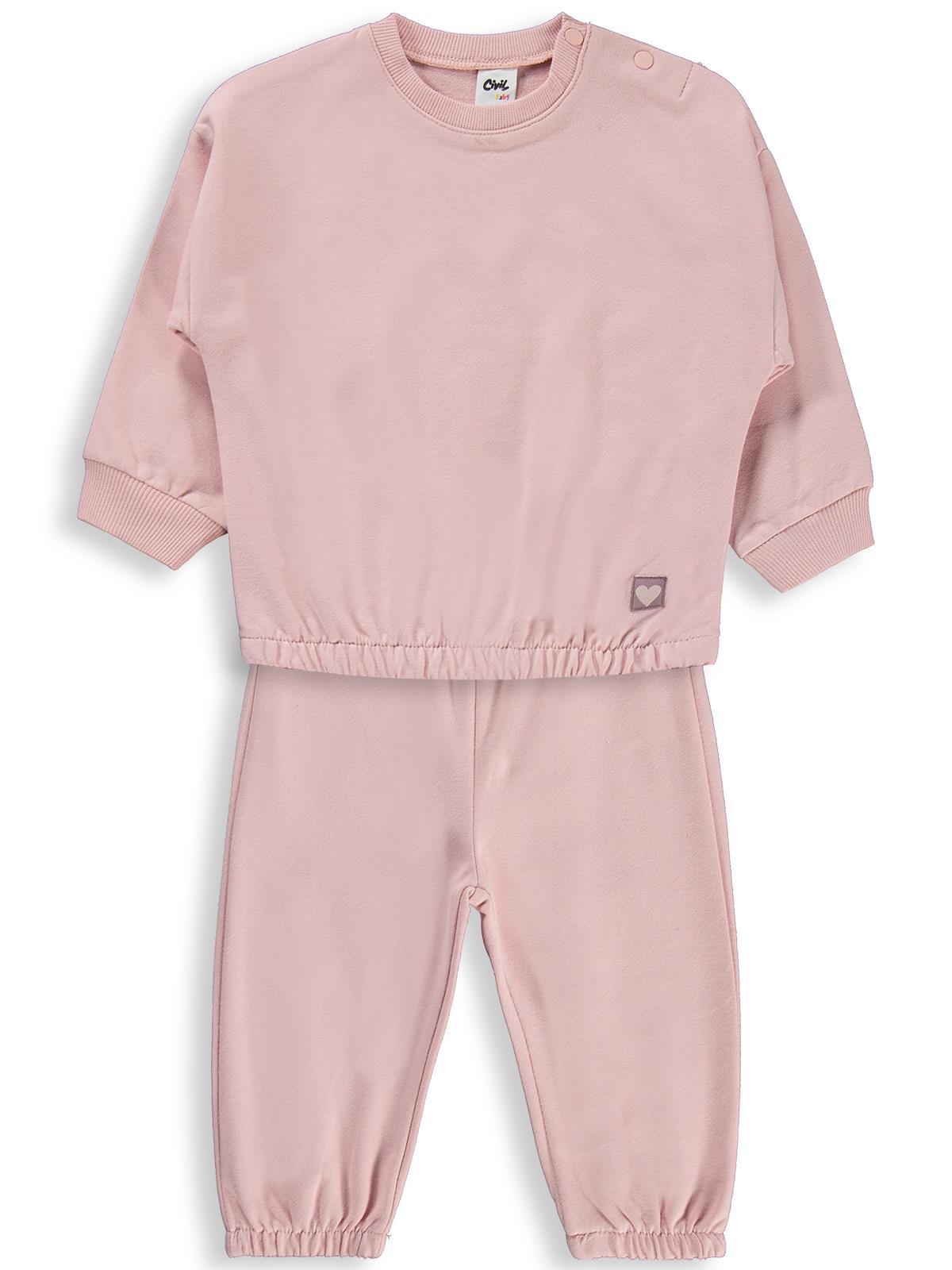 Civil Baby Kız Bebek Düz Basic Kalpli 6-18 Ay Takım - Pembe