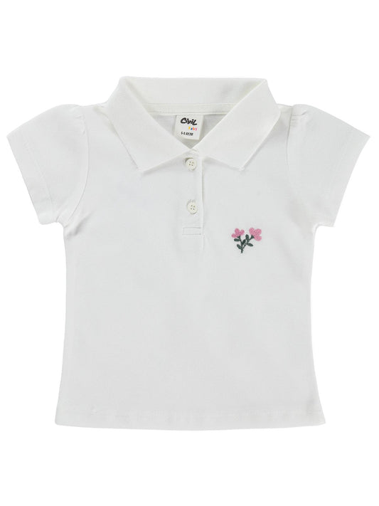 Civil Baby Çiçek Nakışlı Basic 6-18 Ay Tişört - Ekru