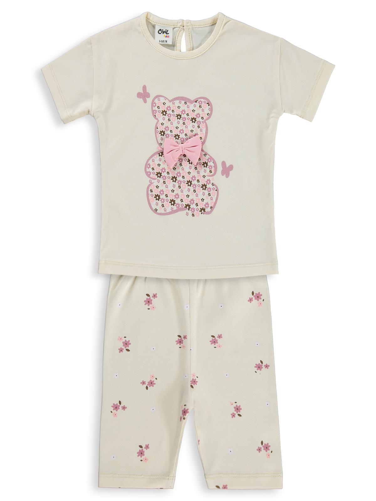 Civil Baby Ayıcık Baskılı Fiyonklu 6-18 Ay Takım - Fil Dişi