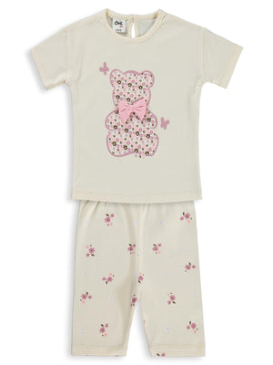 Civil Baby Ayıcık Baskılı Fiyonklu 6-18 Ay Takım - Fil Dişi
