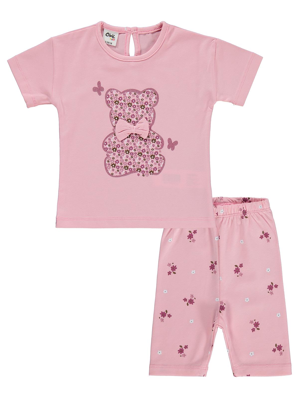 Civil Baby Ayıcık Baskılı Fiyonklu 6-18 Ay Takım - Pembe
