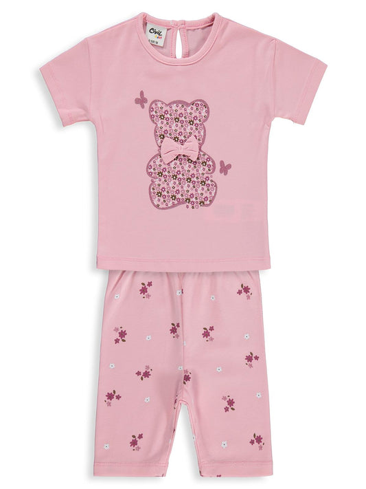 Civil Baby Ayıcık Baskılı Fiyonklu 6-18 Ay Takım - Pembe