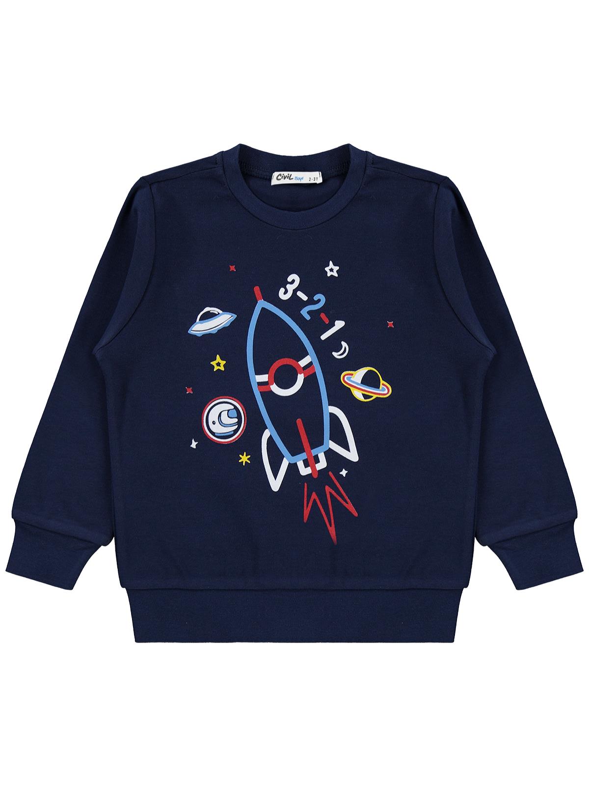 Civil Erkek Çocuk Uzay Mekiği Baskılı Sweatshirt Km | İnterlok | Okul Kreş ve Günlük Kullanım - Lacivert
