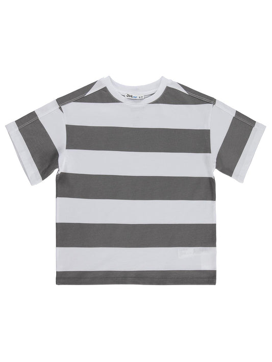 Civil Boys Basic Çizgili 6-9 Yaş Tişört - Gri