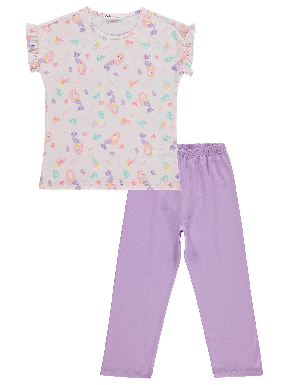 Civil Girls Deniz kızı Desenli 6-9 Yaş Pijama Takımı - Uçuk Pembe-Lila
