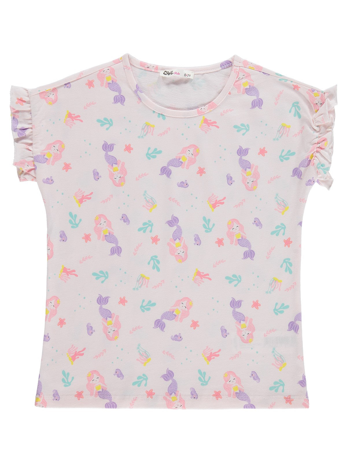 Civil Girls Deniz kızı Desenli 6-9 Yaş Pijama Takımı - Uçuk Pembe-Lila