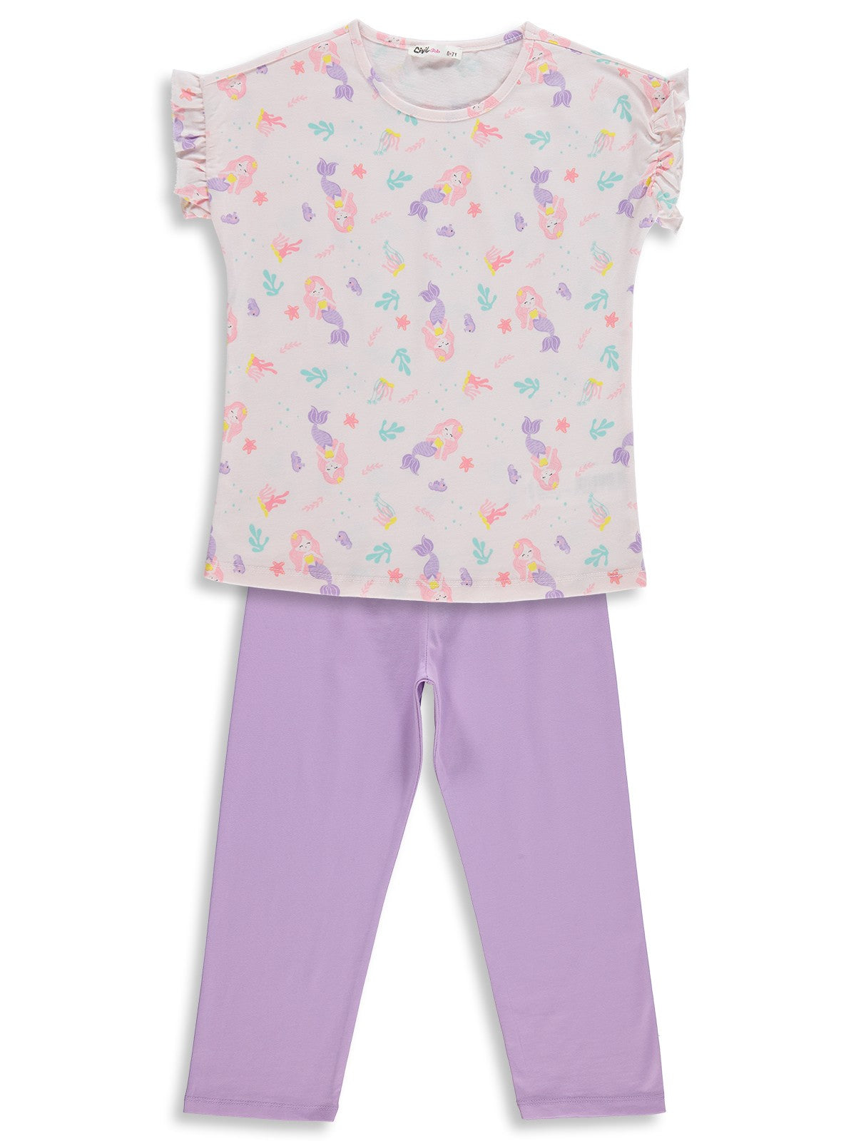 Civil Girls Deniz kızı Desenli 6-9 Yaş Pijama Takımı - Uçuk Pembe-Lila