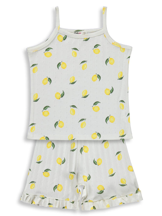 Civil Girls Limon Desenli Şortlu 10-13 Yaş Pijama Takımı - Kırık Beyaz