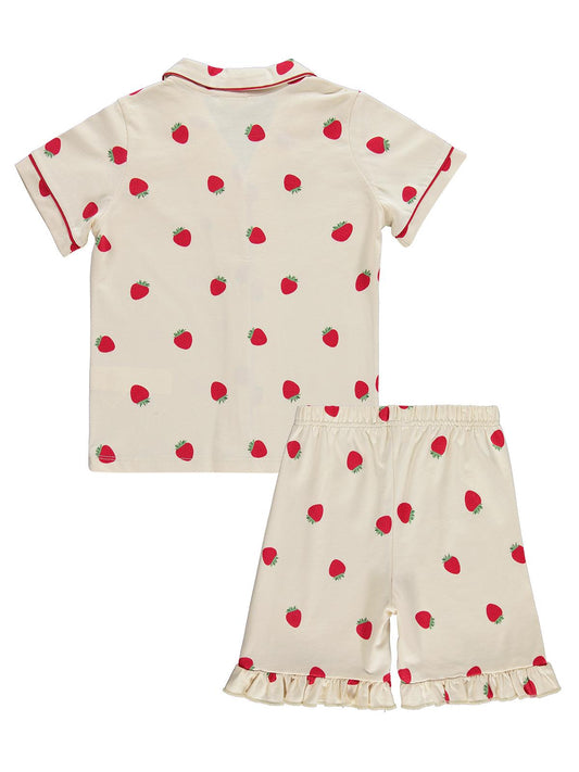 Civil Girls Çilek Desenli Şortlu 6-9 Yaş Pijama Takımı - Fil Dişi