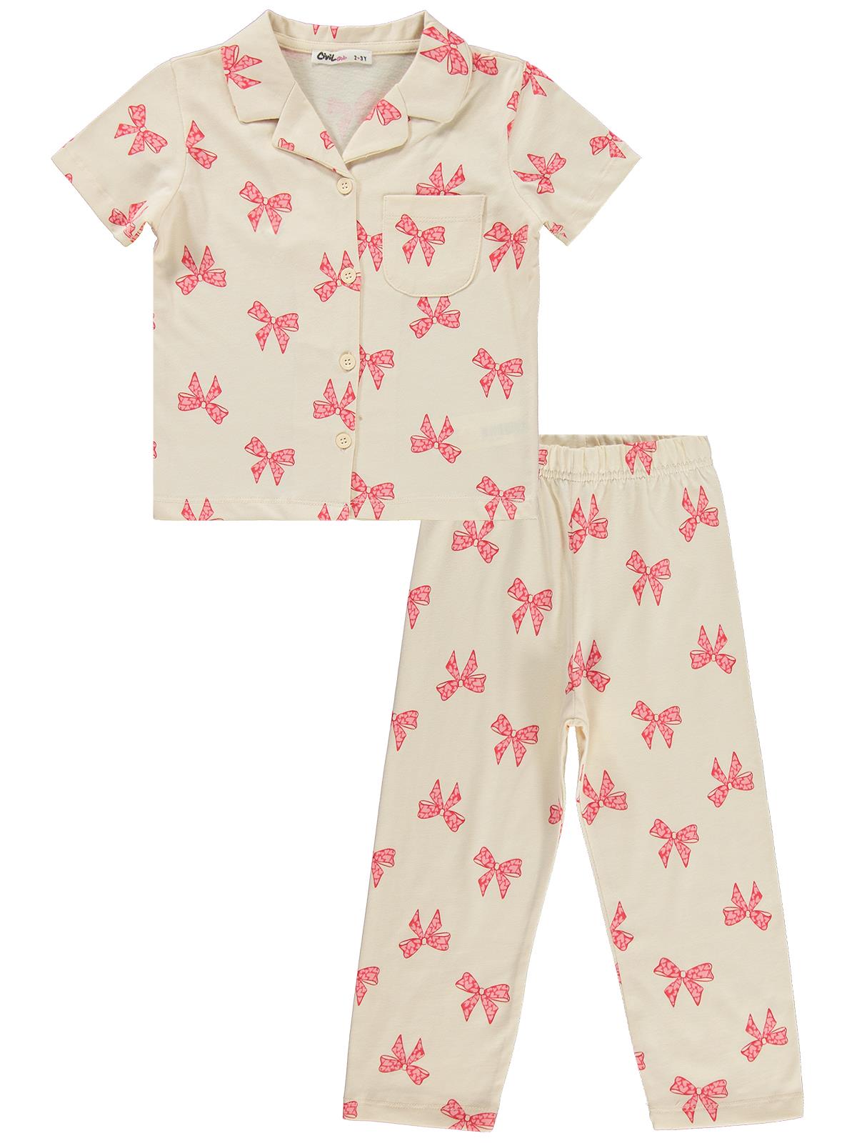 Civil Girls Fiyonk Desenli 2-5 Yaş Pijama Takımı - Fil Dişi