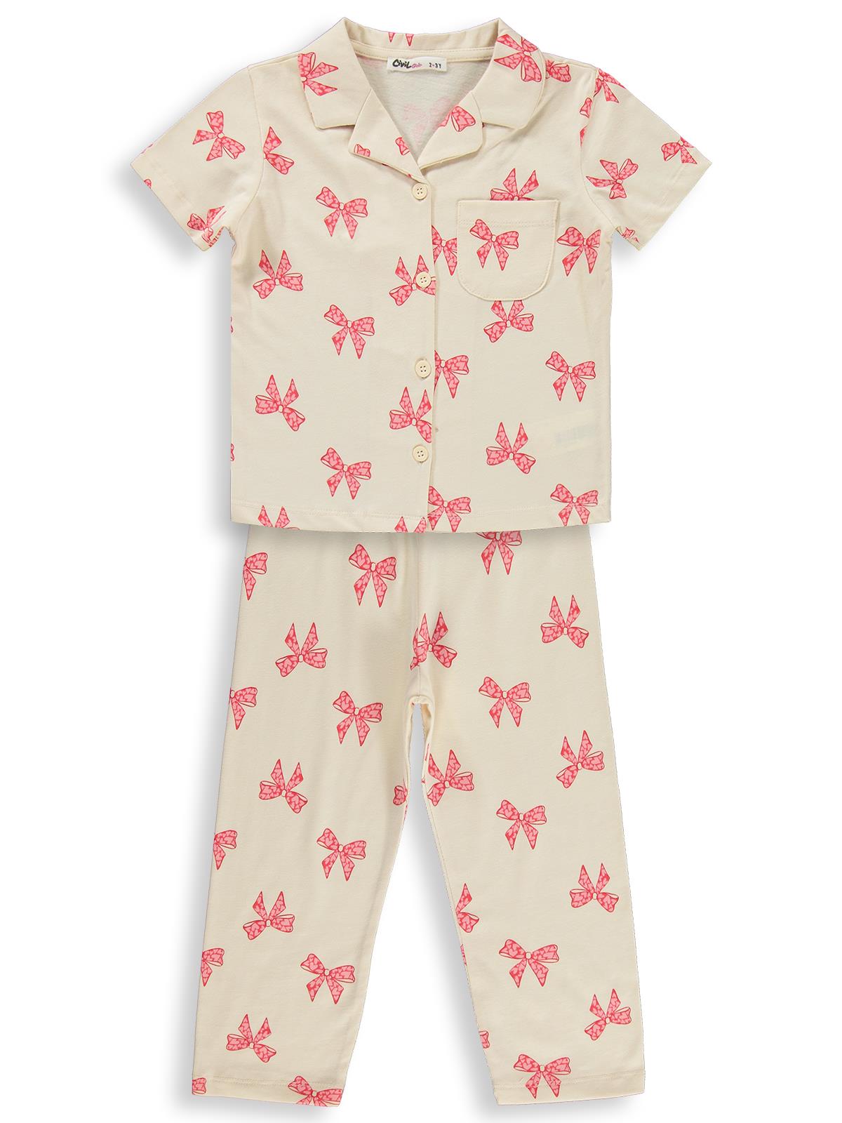 Civil Girls Fiyonk Desenli 2-5 Yaş Pijama Takımı - Fil Dişi