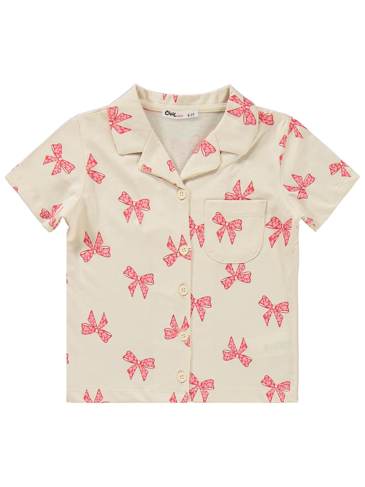 Civil Girls Fiyonk Desenli 10-13 Yaş Pijama Takımı - Fil Dişi