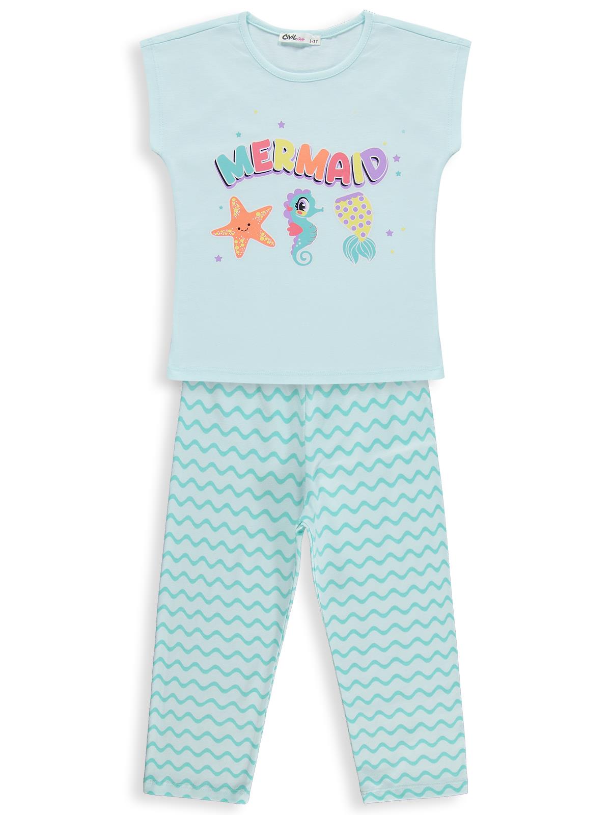 Civil Girls Mermaid Baskılı 2-5 Yaş Pijama Takımı - Yeşil