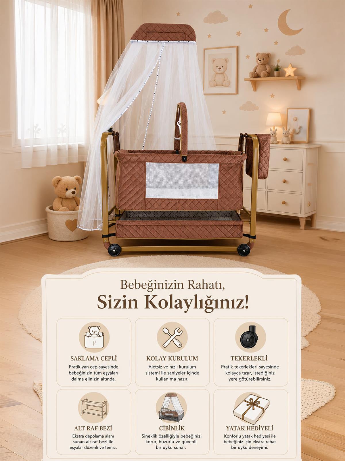Kujju Prime Anne Yanı Beşik - Gold