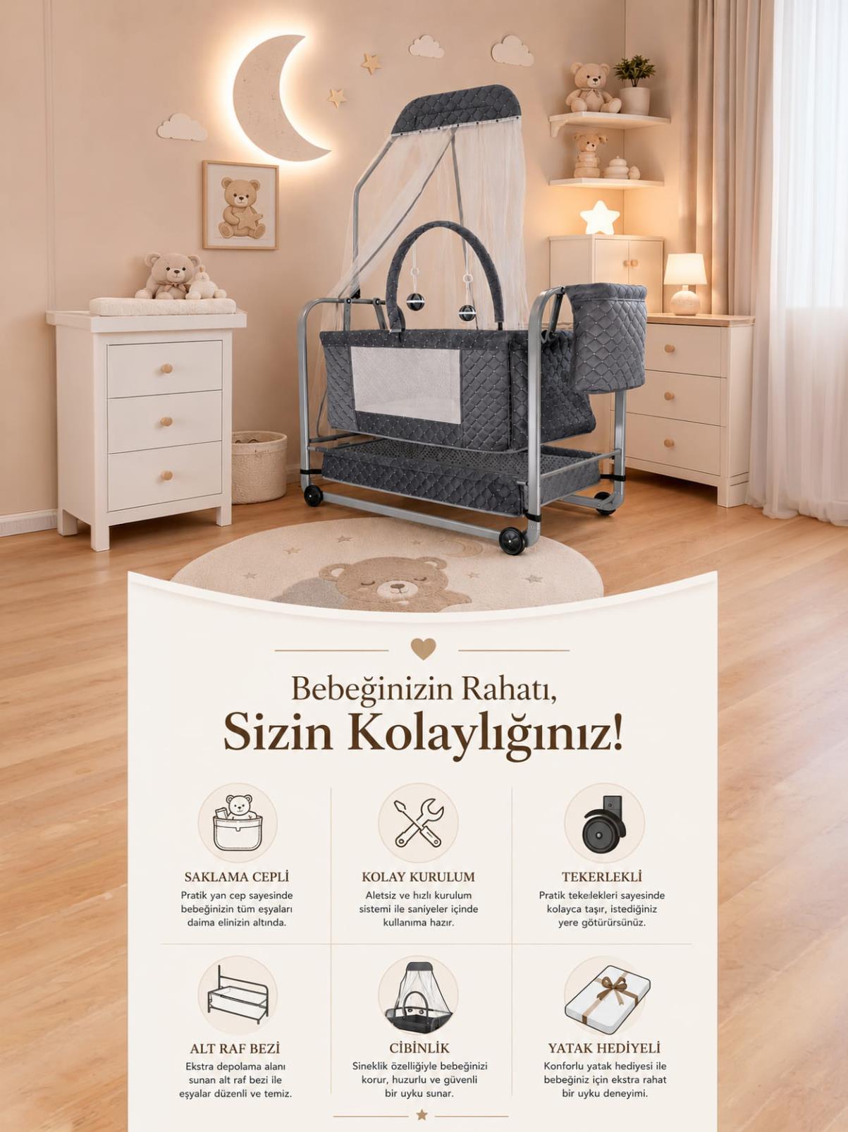 Kujju Prime Anne Yanı Beşik - Gri