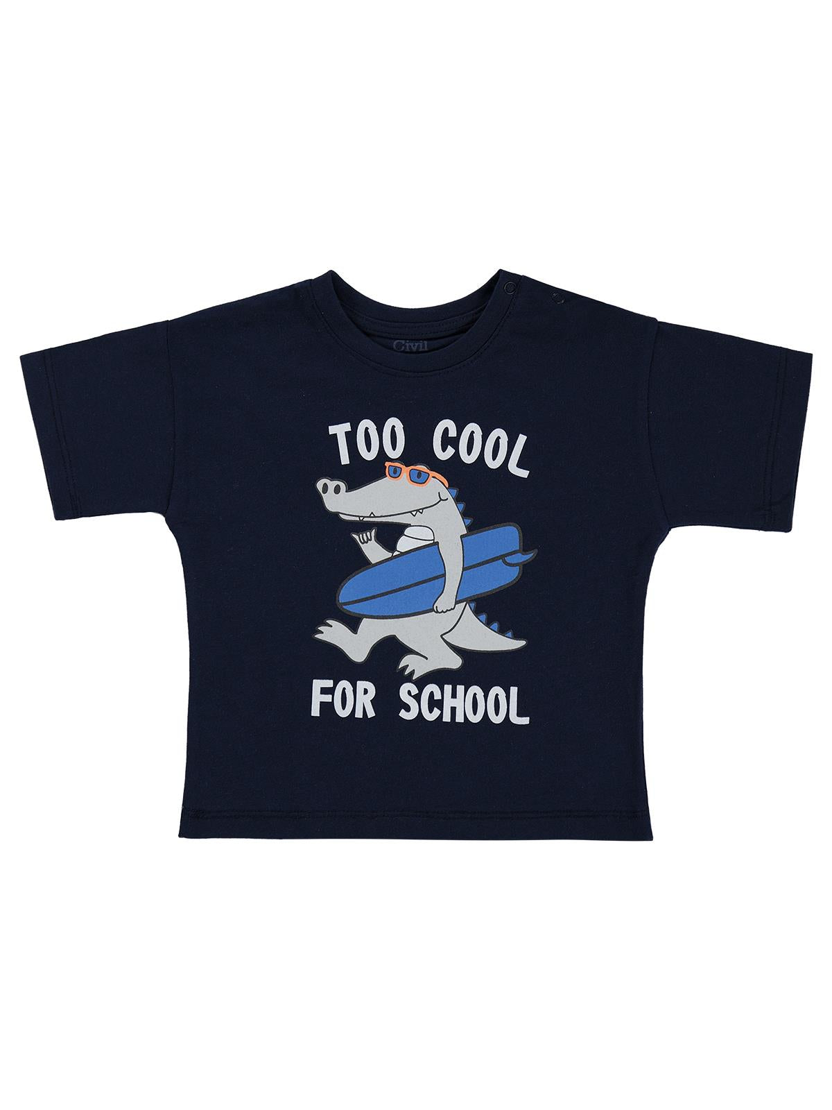 Civil Baby Too Cool For School Baskılı 6-18 Ay Tişört - Lacivert