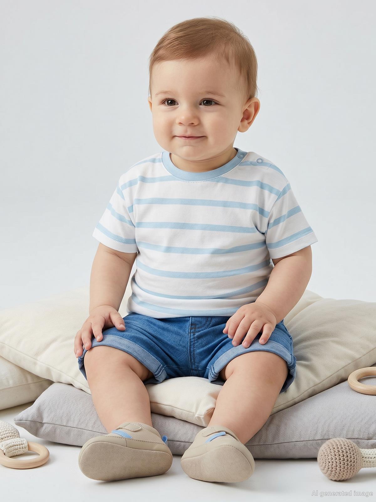 Civil Baby Çizgili 6-18 Ay Tişört - Mavi