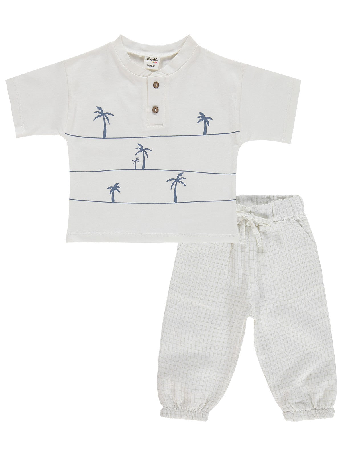 Civil Baby Palmiye Baskılı 6-18 Ay Takım - Ekru