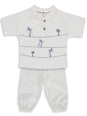 Civil Baby Palmiye Baskılı 6-18 Ay Takım - Ekru