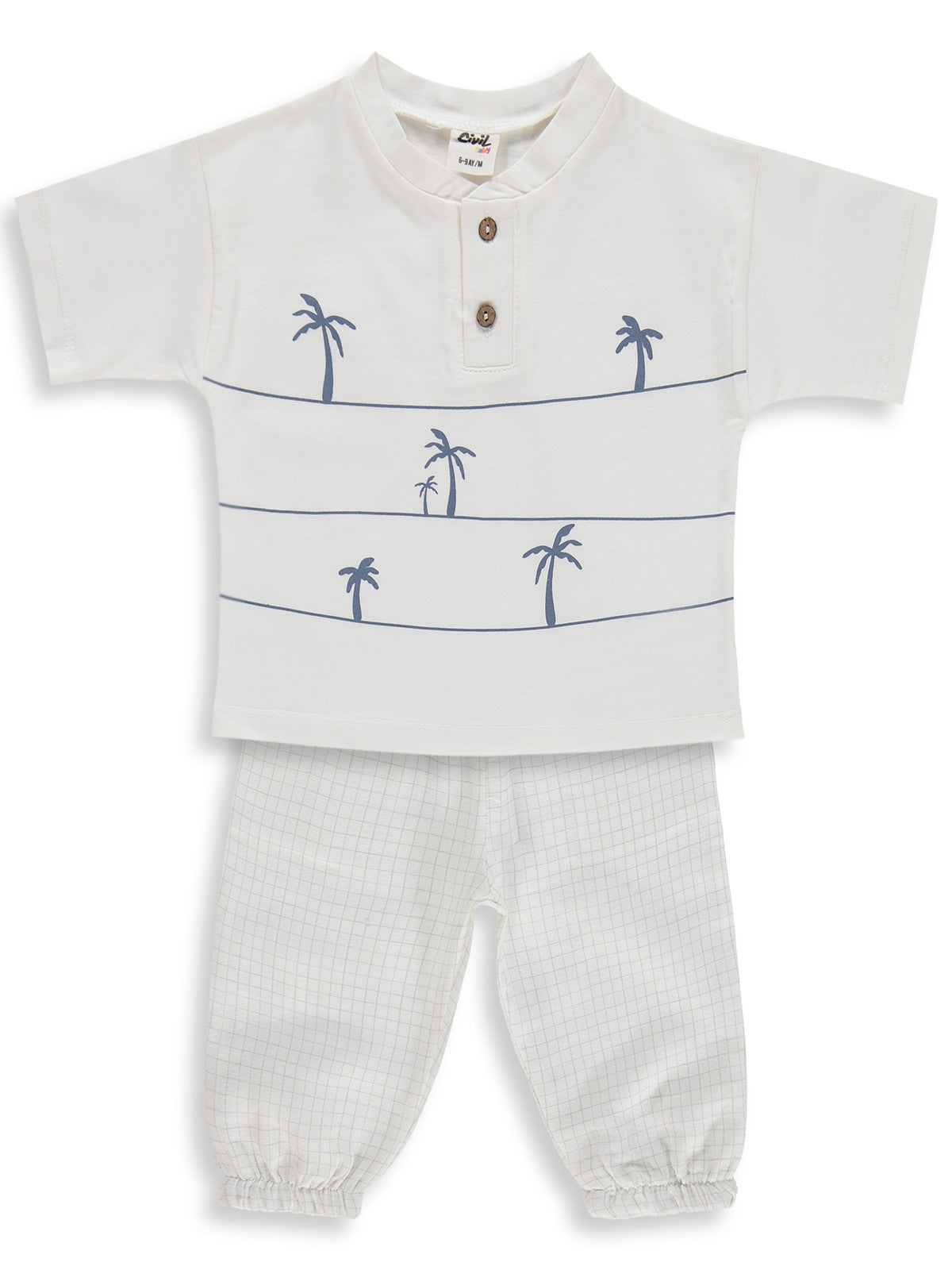Civil Baby Palmiye Baskılı 6-18 Ay Takım - Ekru