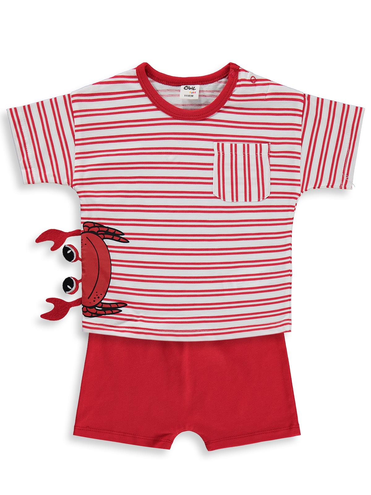 Civil Baby Çizgili 6-18 Ay Takım - Kırmızı